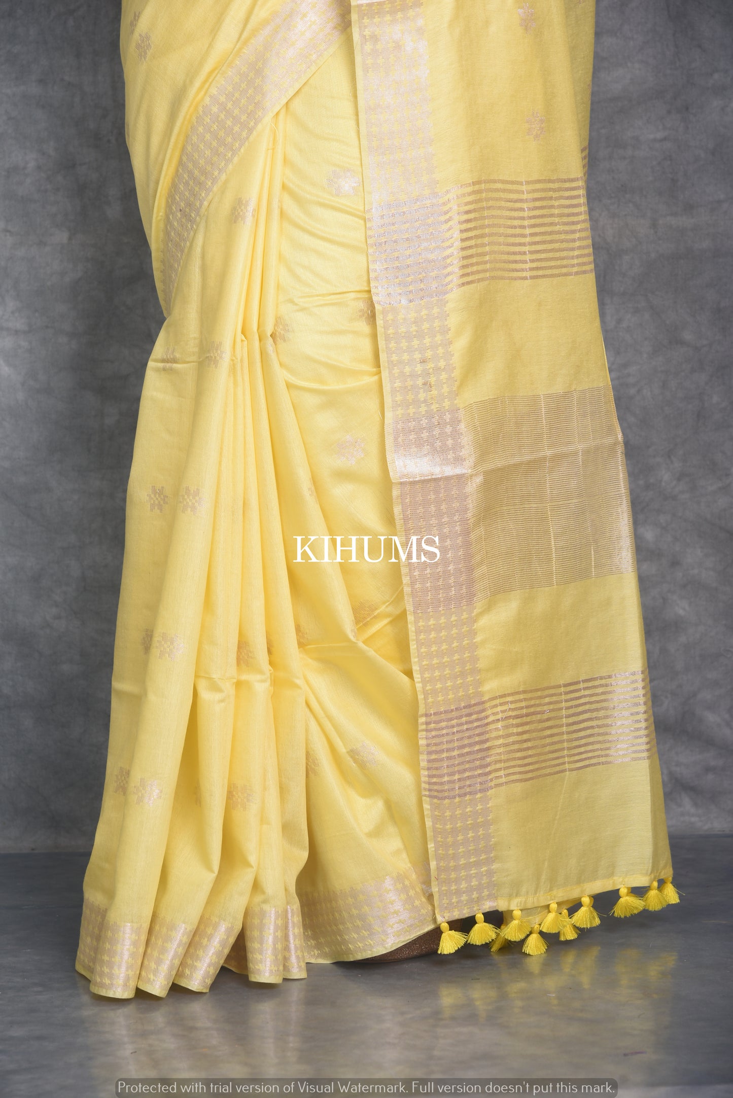 Lemon Yellow Handmade Viscose Silk Saree | Zari woven Border | KIHUMS Saree