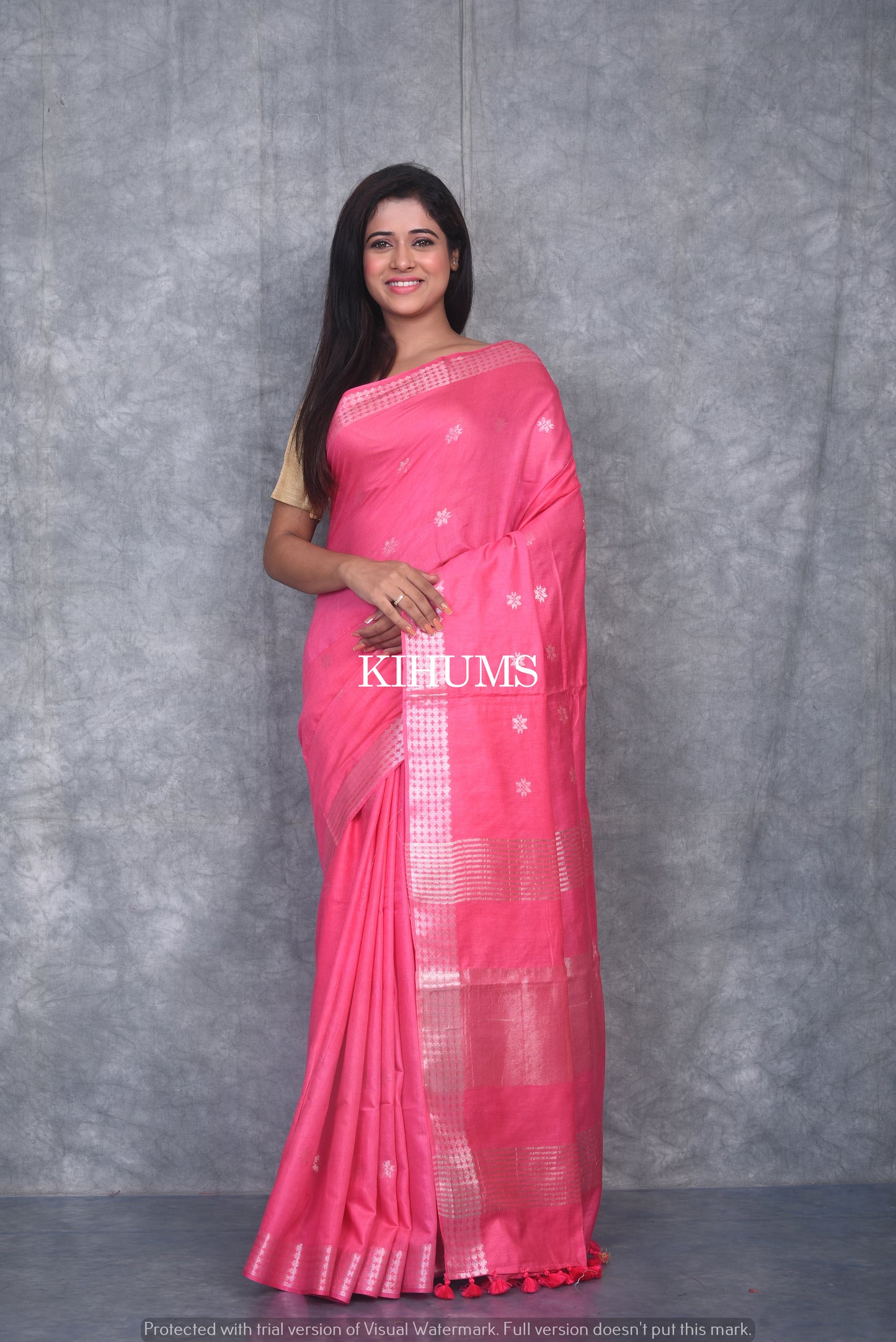 Pink Handmade Viscose Silk Saree | Zari woven Border | KIHUMS Saree