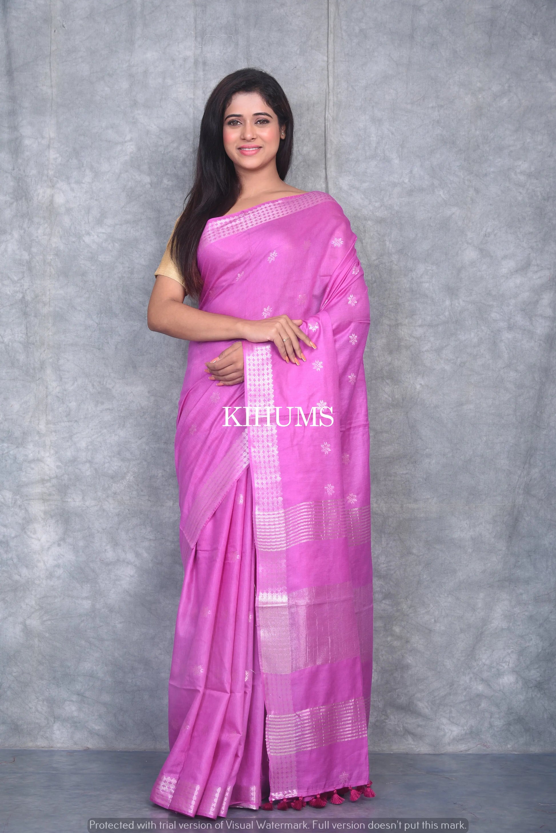 Light Magenta Handmade Viscose Silk Saree | Zari woven Border | KIHUMS Saree kihums clothing