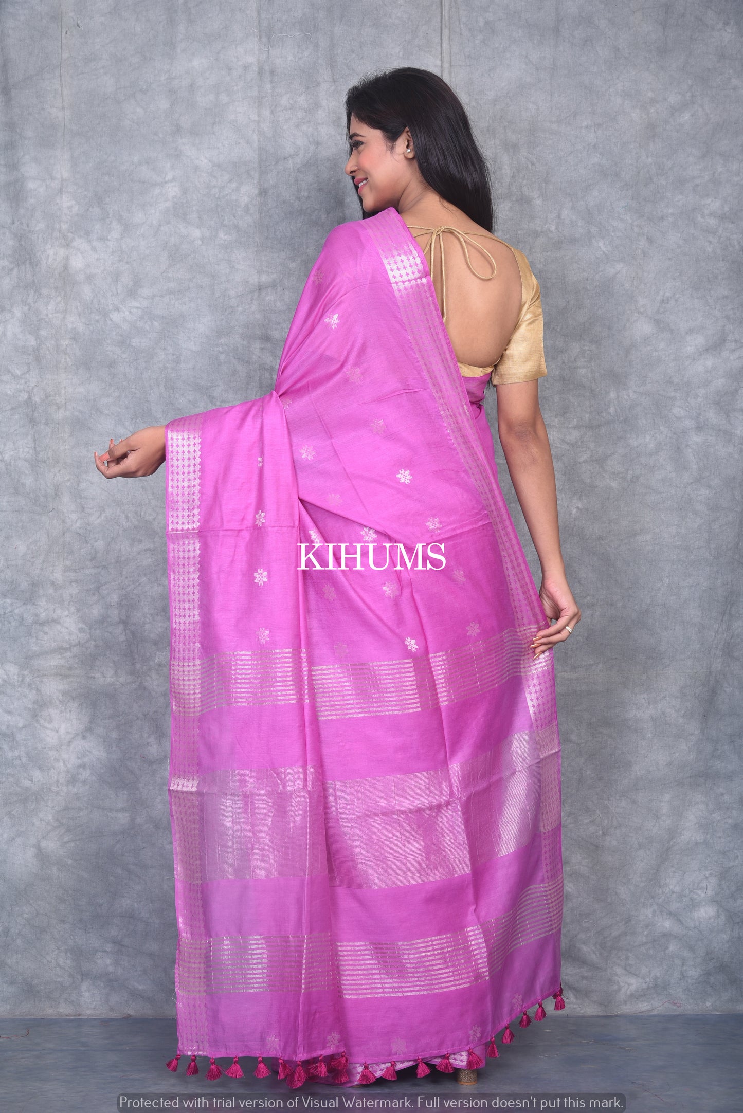 Light Magenta Handmade Viscose Silk Saree | Zari woven Border | KIHUMS Saree