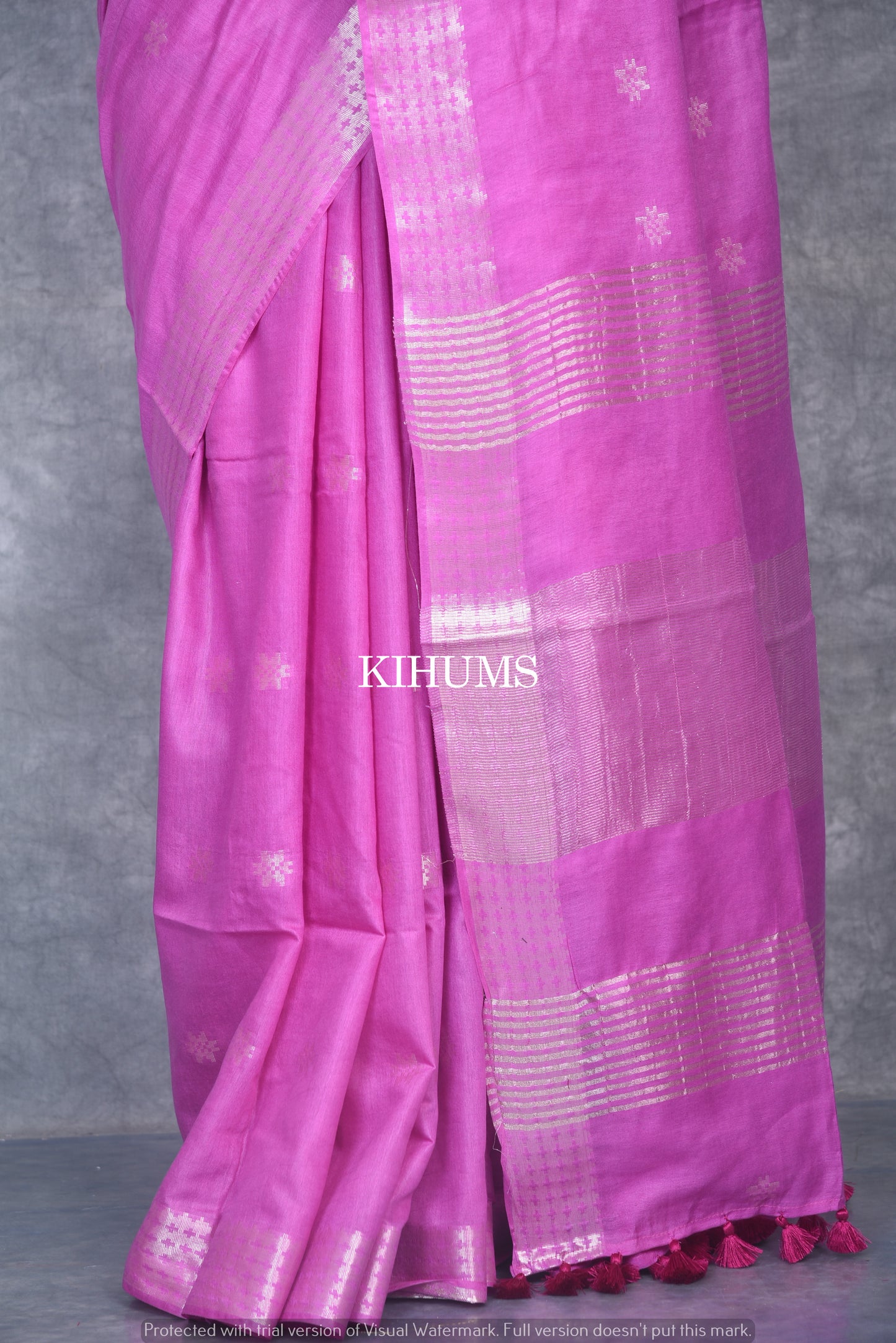 Light Magenta Handmade Viscose Silk Saree | Zari woven Border | KIHUMS Saree