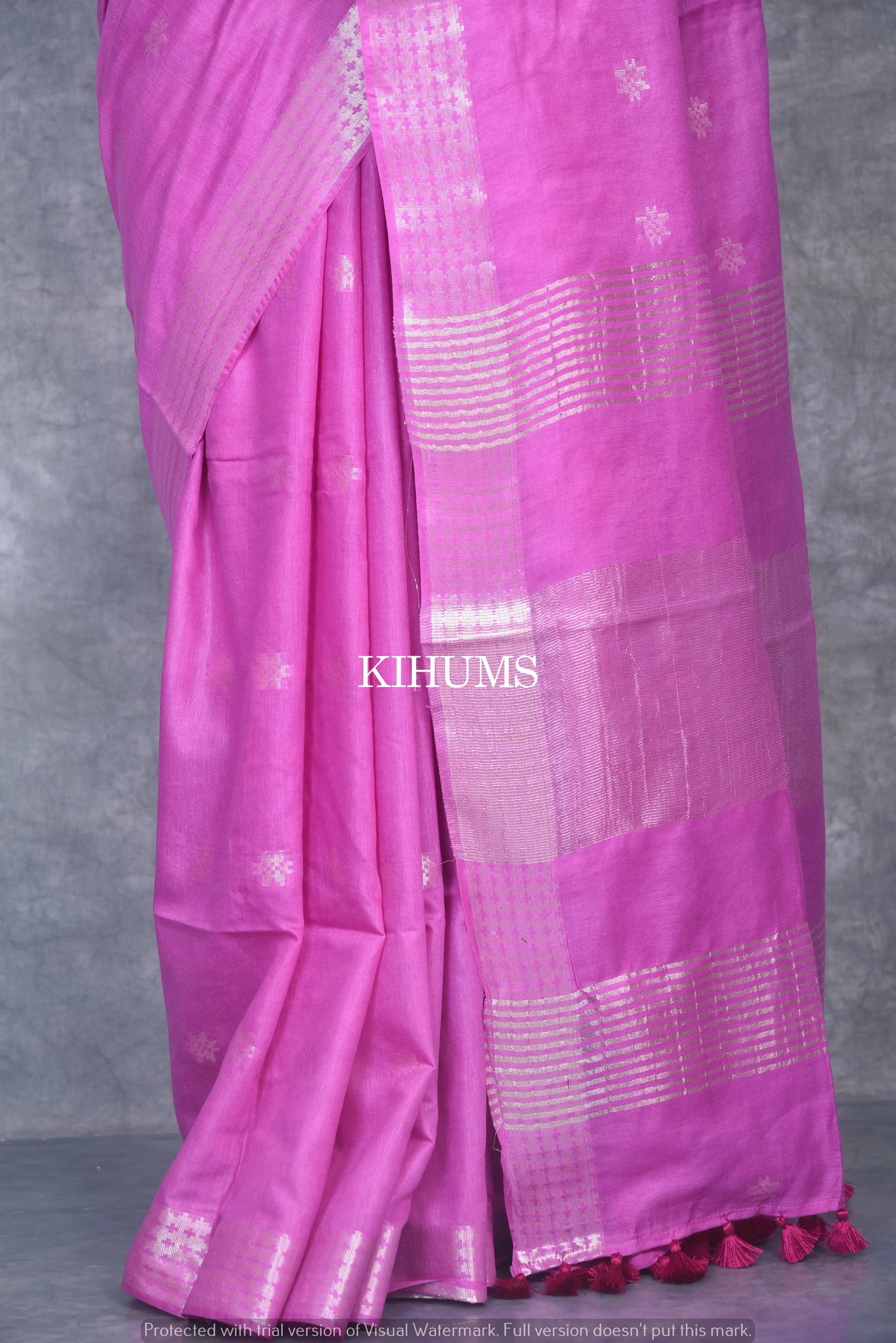 Light Magenta Handmade Viscose Silk Saree | Zari woven Border | KIHUMS Saree kihums clothing