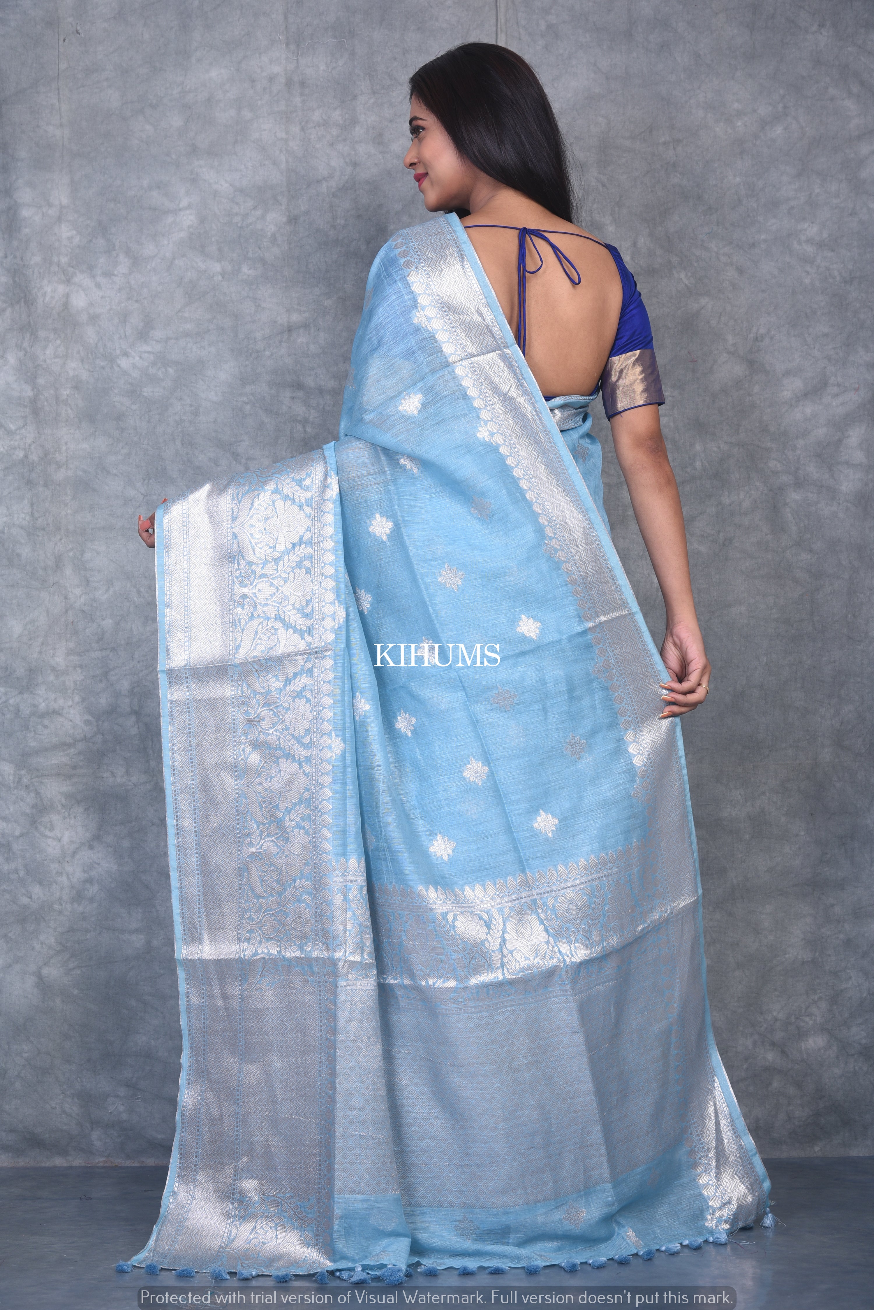 Stunning Pink Colour Saree With Navy Blue Border & Heavy Brocade Blous –  garment villa