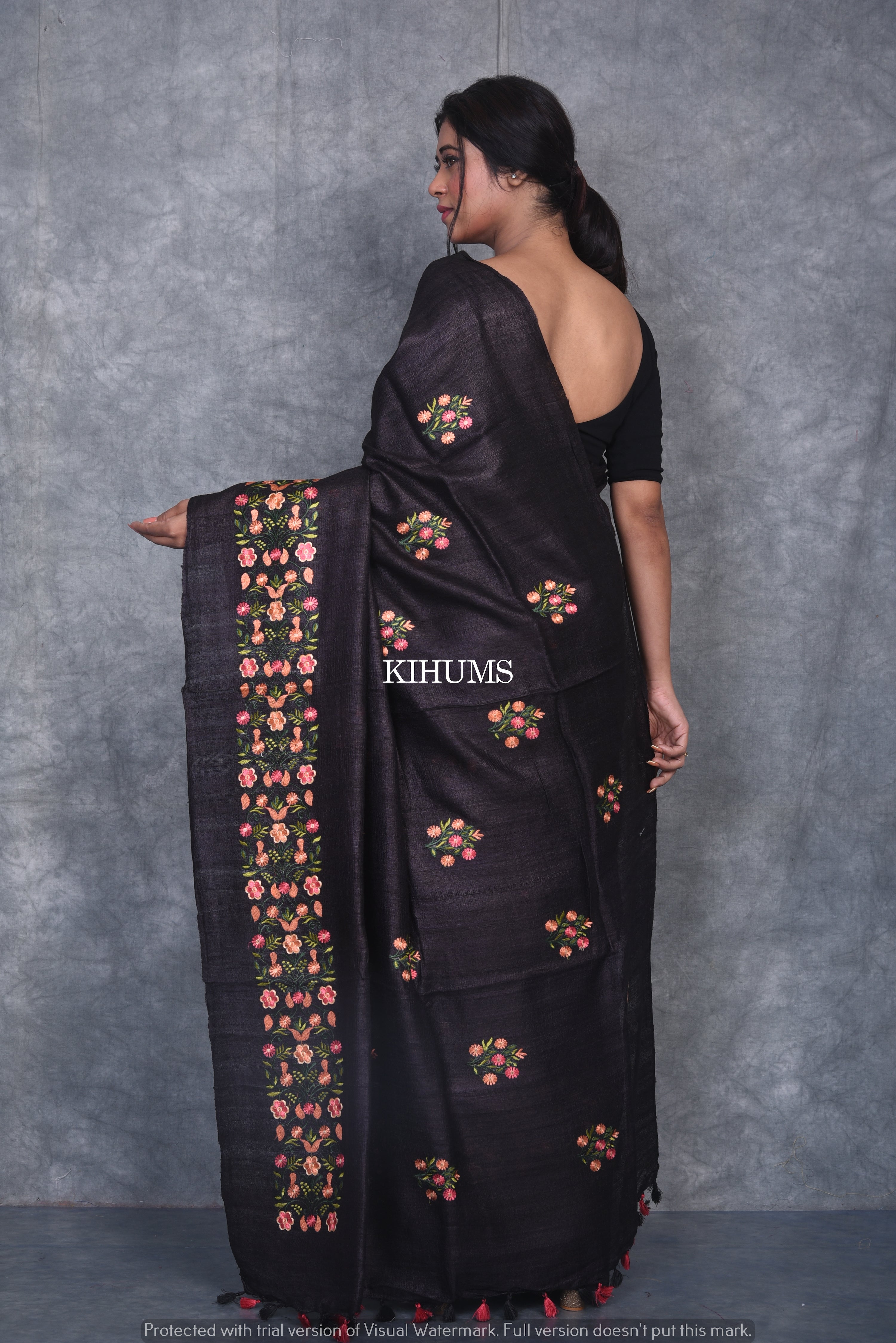 Black silk saree with blouse 21007