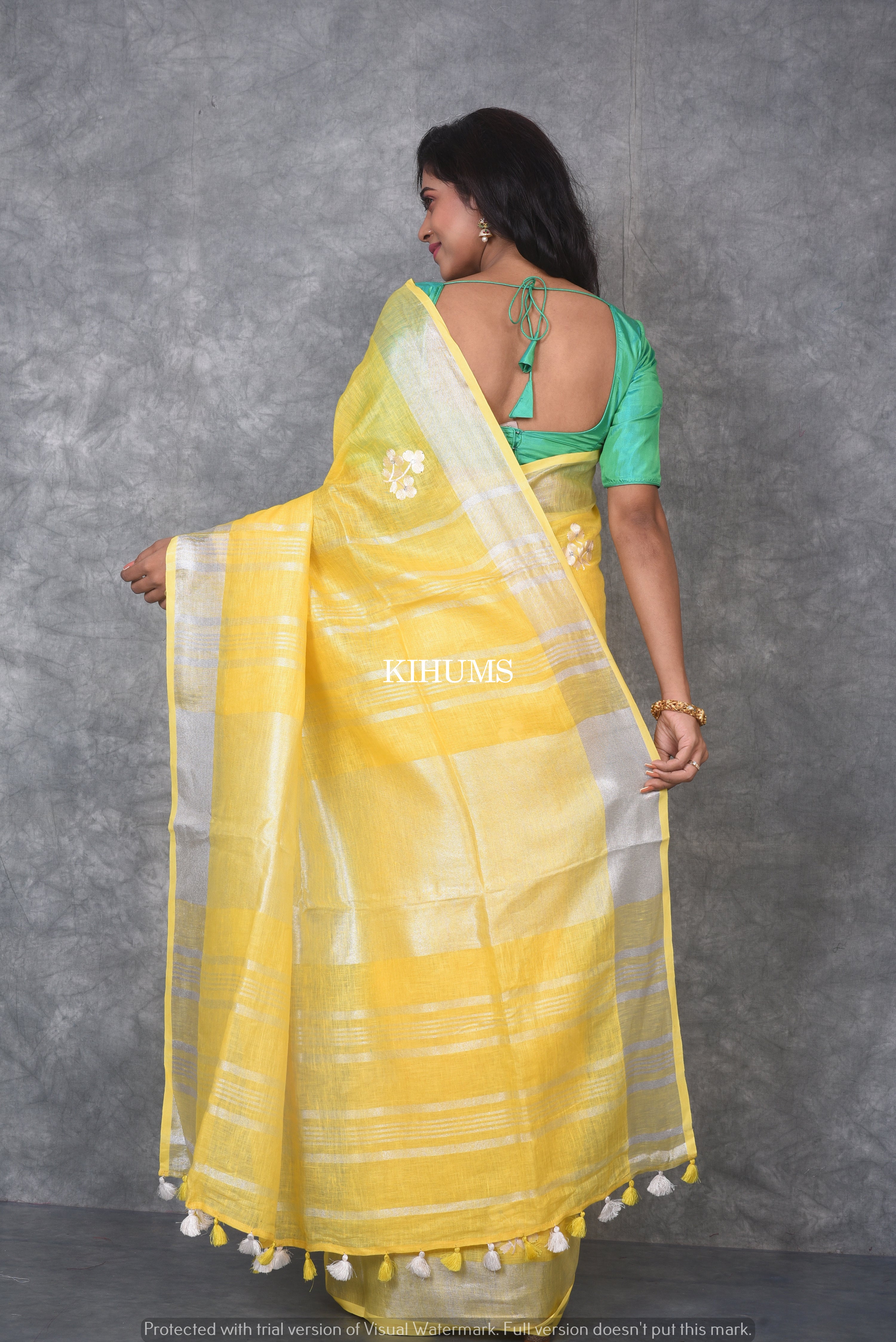 Onam Festival Saree in White Soft Linen Silk With Wooven Pallu and Blouse  in USA, UK, Malaysia, South Africa, Dubai, Singapore