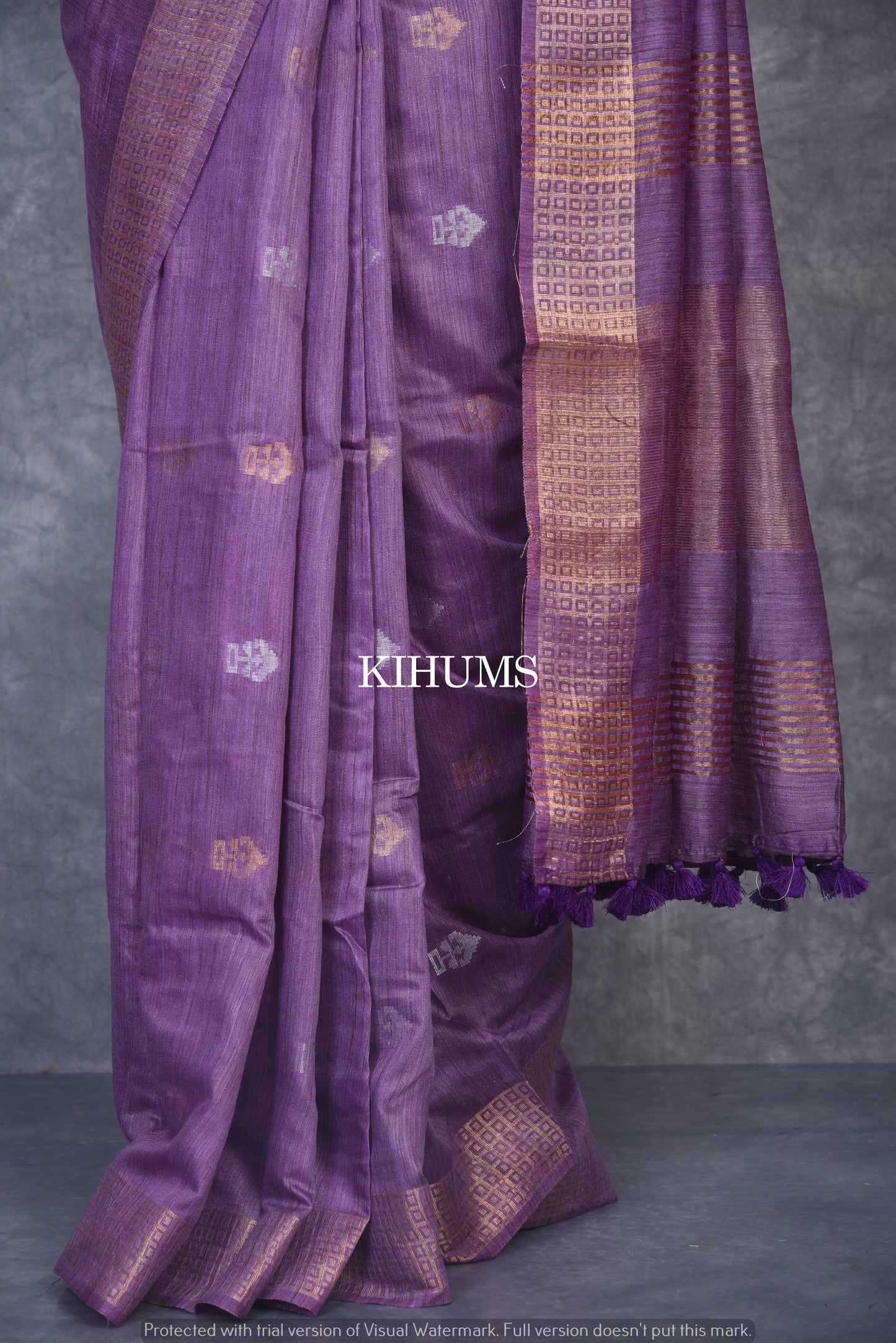 Dark Lavender Handmade Baswada Silk Saree | Gold and Silver Zari Boota | KIHUMS Saree