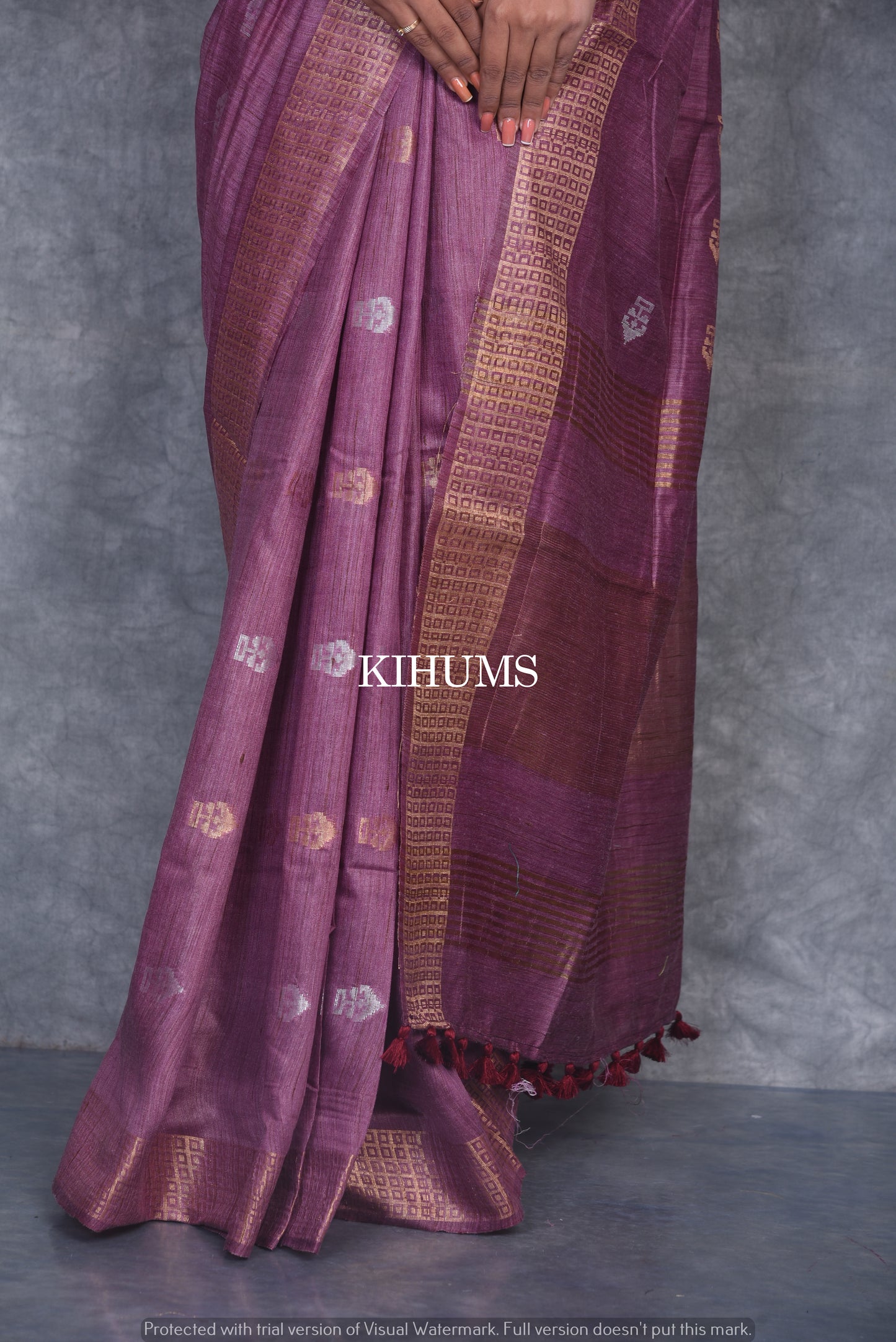 Purple Shade Handmade Baswada Silk Saree | Gold and Silver Zari Boota | KIHUMS Saree