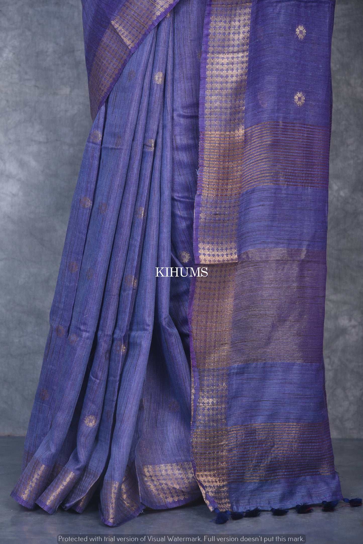 Blue Shade Handmade Baswada Silk Saree | Gold Zari Boota | KIHUMS Saree