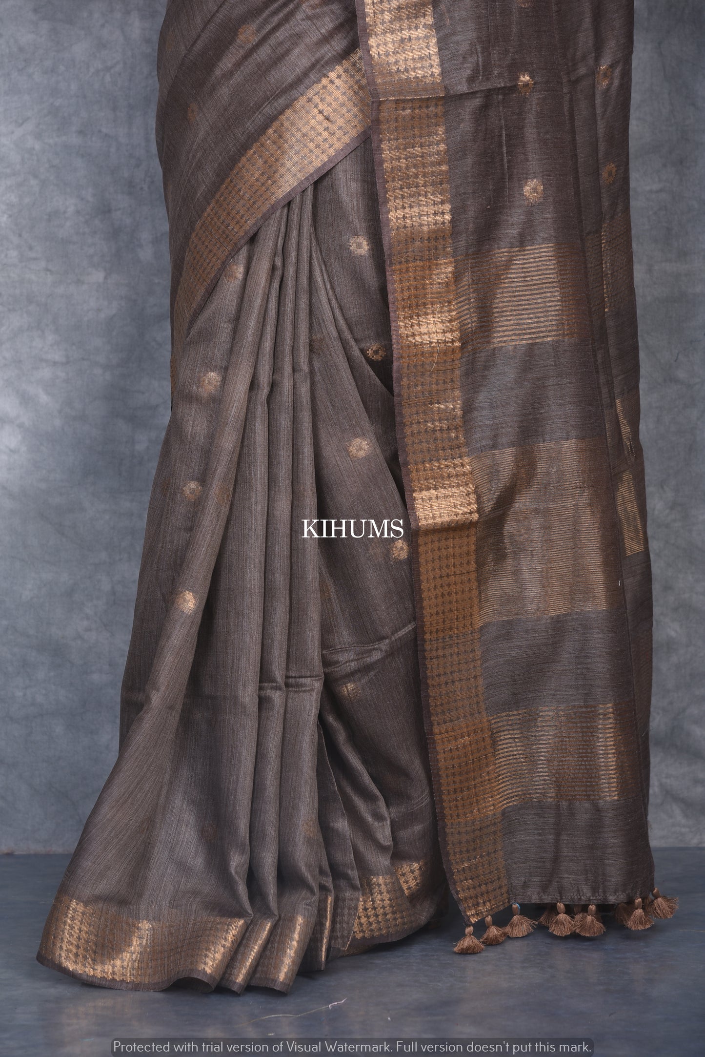 Bronze Shade Handmade Baswada Silk Saree | Gold Zari Boota | KIHUMS Saree