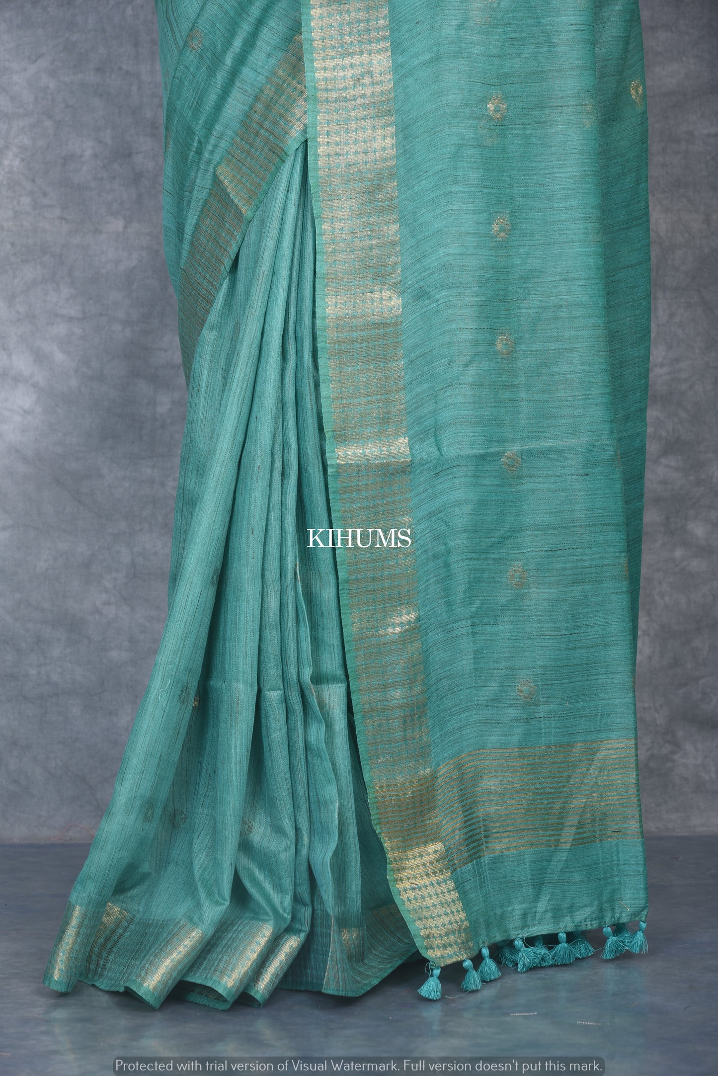 Green Shade Handmade Baswada Silk Saree | Gold Zari Boota | KIHUMS Saree