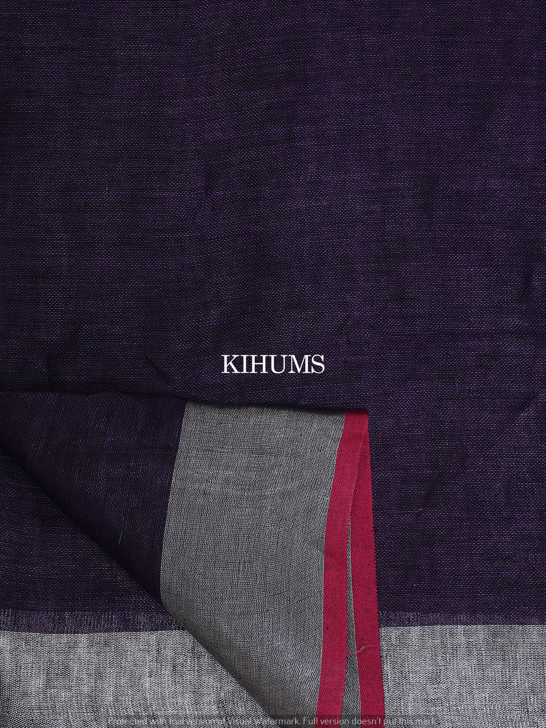 Dark Purple Shade Handmade Pure Linen Saree | Silver Border with Pink Kanni | KIHUMS Saree
