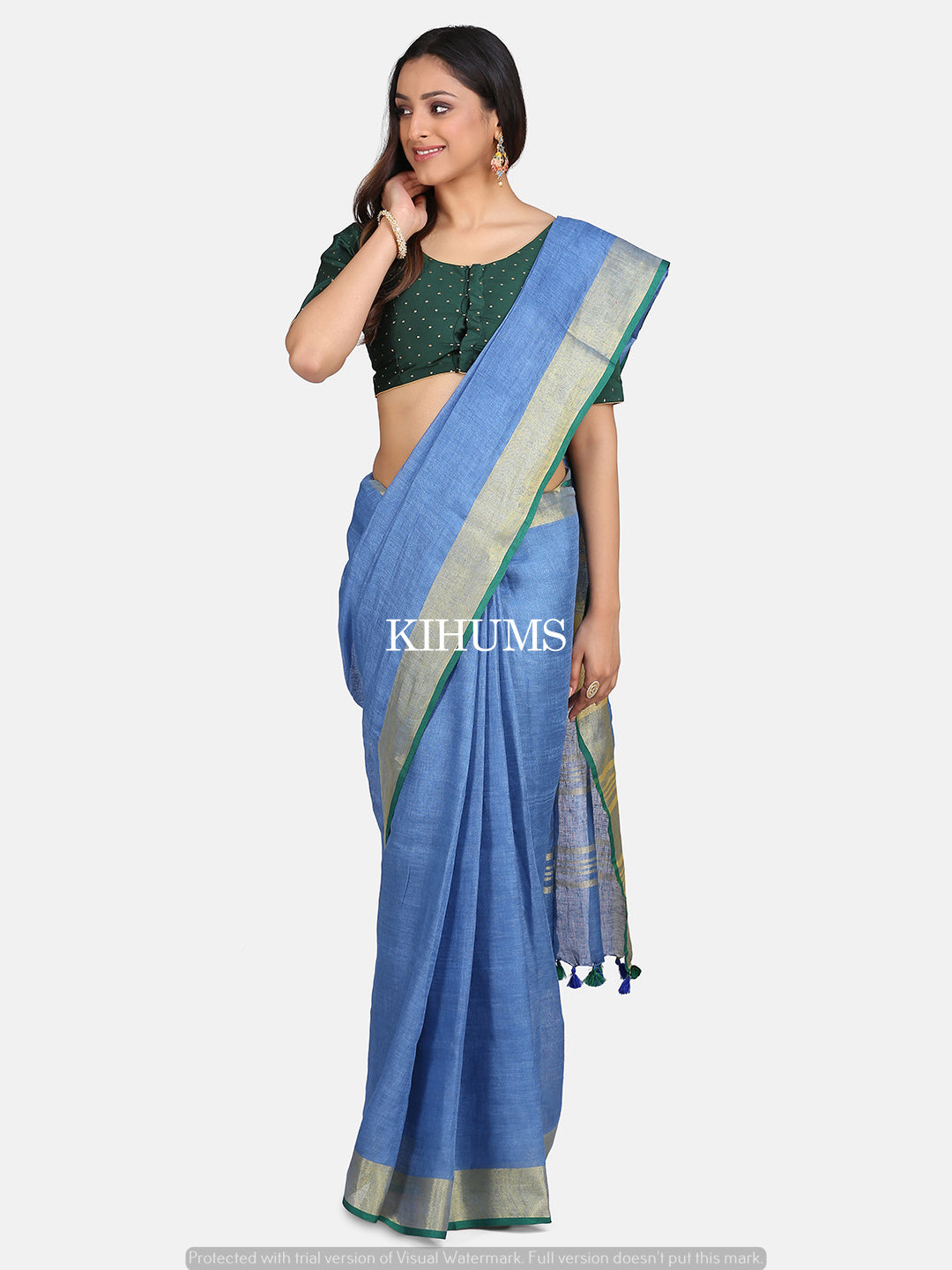 Buy Grey Golden Zari Linen Saree | LINEN05/LPHP4 | The loom