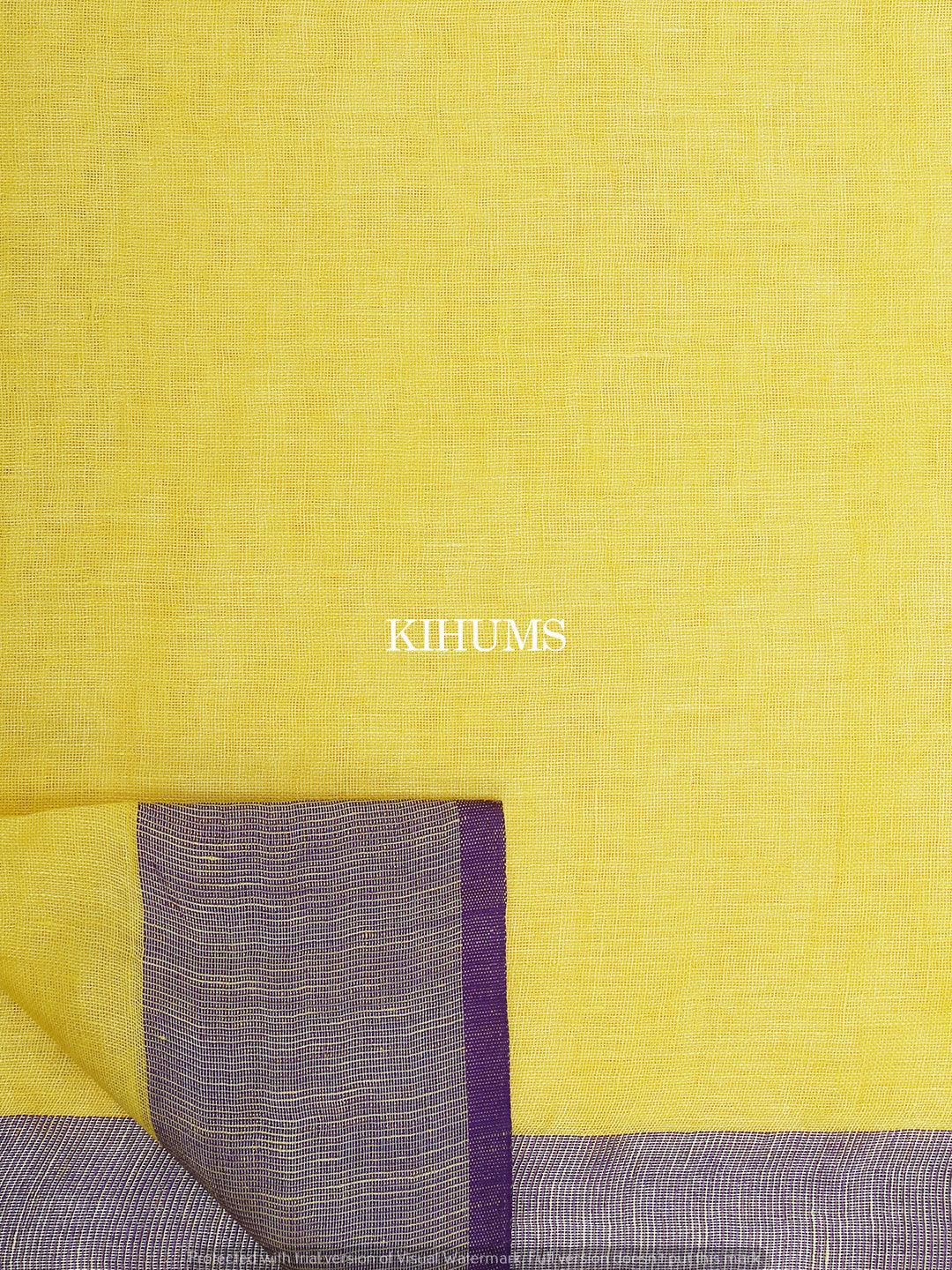 Yellow Handwoven Linen Saree | Silver Zari border | KIHUMS Saree