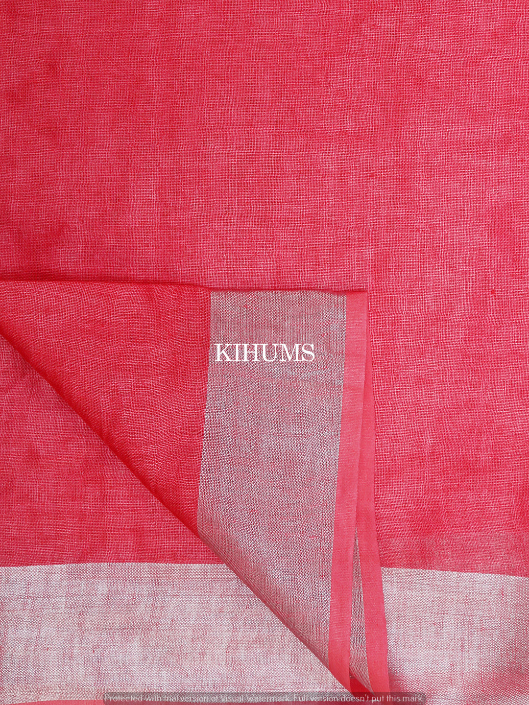 Salmon shade Handmade Pure Linen Saree | Blue Border | KIHUMS Saree