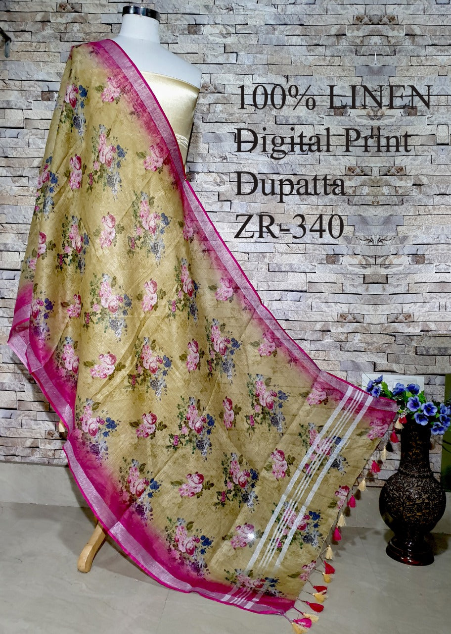 LINEN DUPATTA: Floral Digital Print Linen by Linen Dupatta with Long Tassels | KIHUMS Dupatta