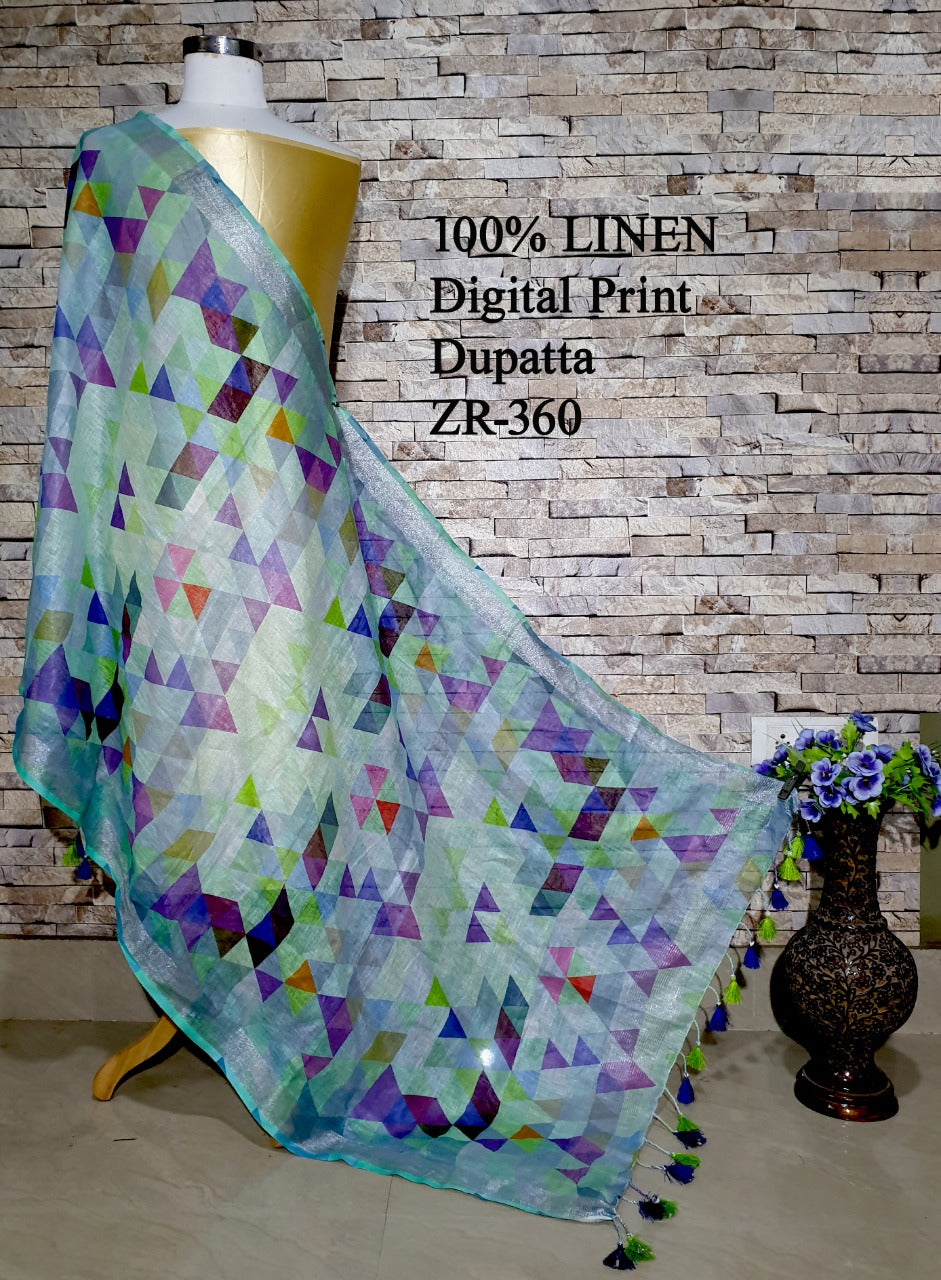 LINEN DUPATTA: Floral Digital Print Linen by Linen Dupatta with Long Tassels | KIHUMS Dupatta