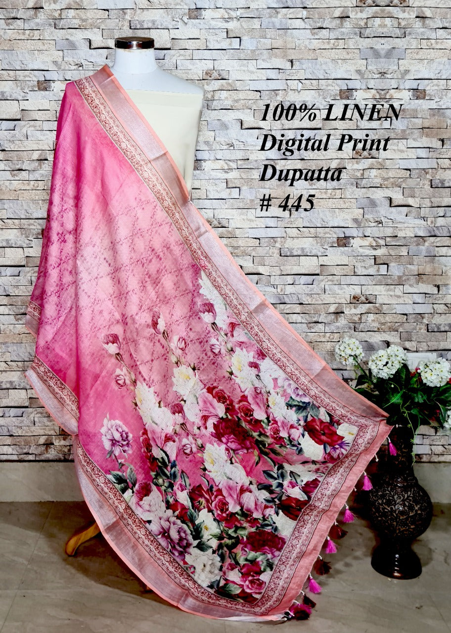 LINEN DUPATTA: Floral Digital Print Linen by Linen Dupatta with Long Tassels | KIHUMS Dupatta