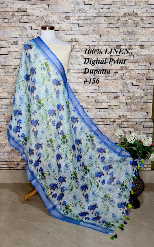 LINEN DUPATTA: Floral Digital Print Linen by Linen Dupatta with Long Tassels | KIHUMS Dupatta