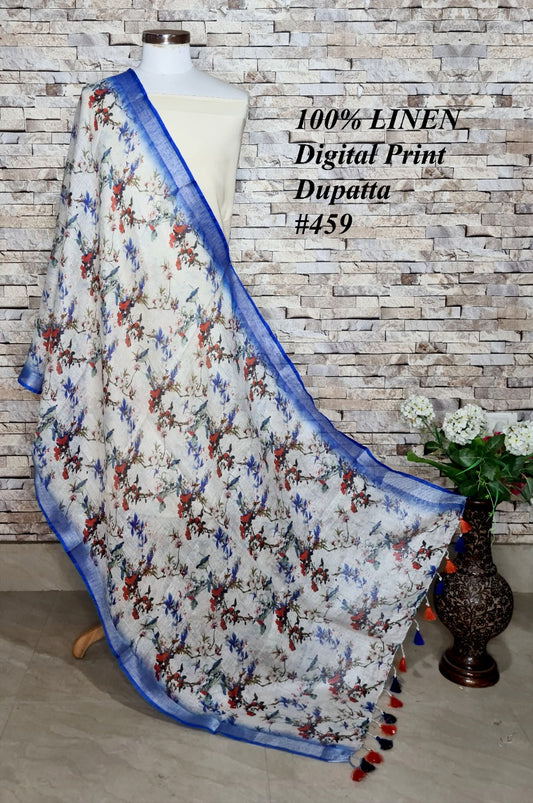 LINEN DUPATTA: Floral Digital Print Linen by Linen Dupatta with Long Tassels | KIHUMS Dupatta