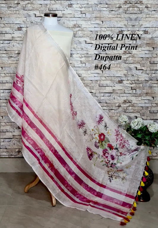 LINEN DUPATTA: Floral Digital Print Linen by Linen Dupatta with Long Tassels | KIHUMS Dupatta