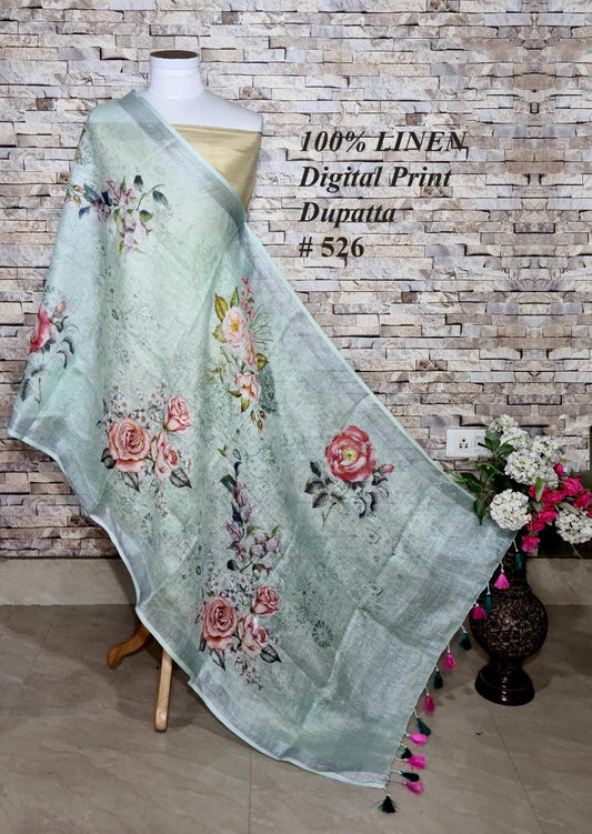 LINEN DUPATTA: Floral Digital Print Linen by Linen Dupatta with Long Tassels | KIHUMS Dupatta