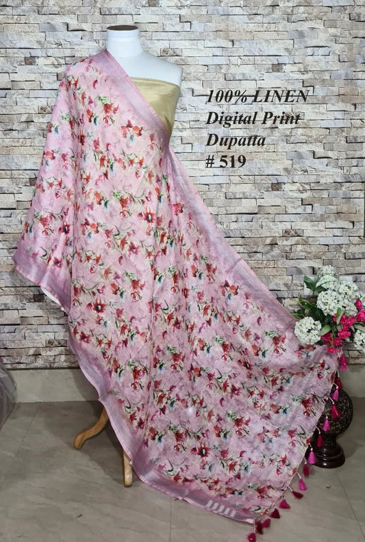 LINEN DUPATTA: Floral Digital Print Linen by Linen Dupatta with Long Tassels | KIHUMS Dupatta