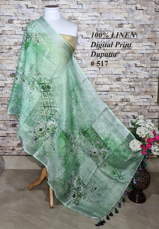 LINEN DUPATTA: Floral Digital Print Linen by Linen Dupatta with Long Tassels | KIHUMS Dupatta