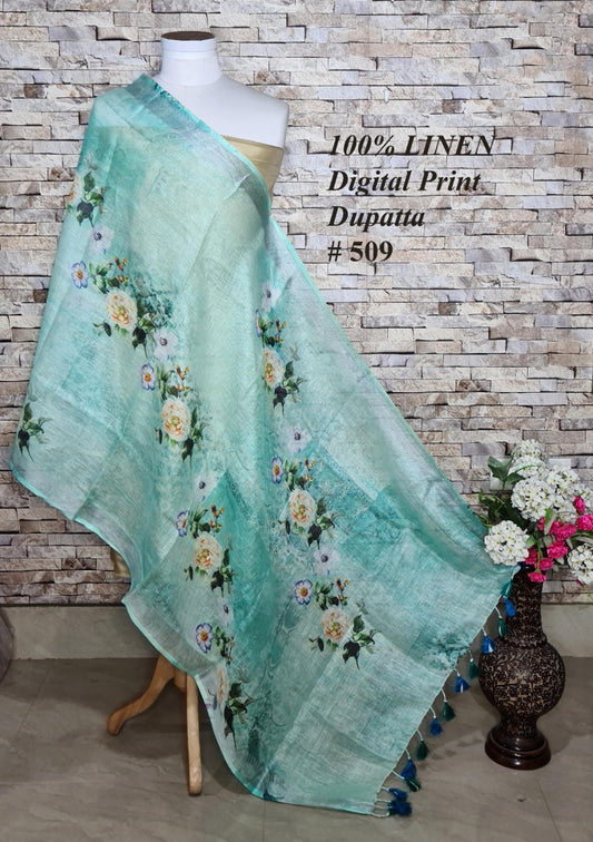 LINEN DUPATTA: Floral Digital Print Linen by Linen Dupatta with Long Tassels | KIHUMS Dupatta