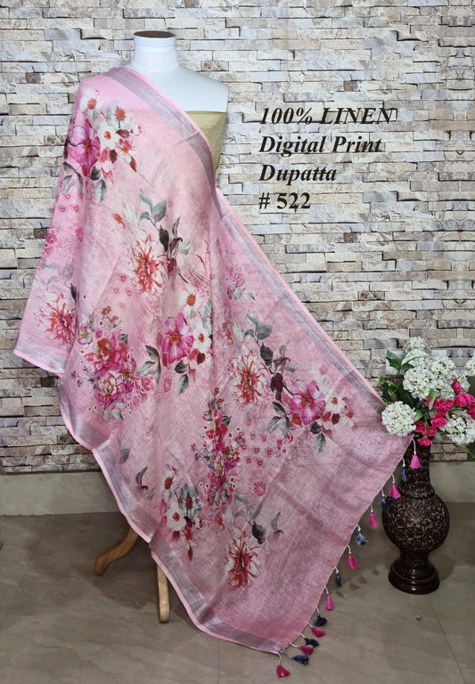 LINEN DUPATTA: Floral Digital Print Linen by Linen Dupatta with Long Tassels | KIHUMS Dupatta