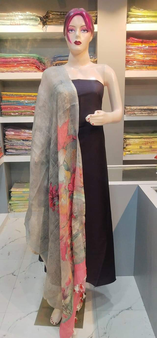 LINEN DUPATTA: Floral Digital Print Linen by Linen Dupatta with Long Tassels | KIHUMS Dupatta