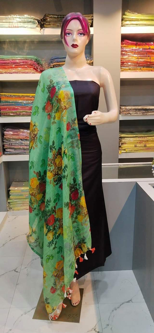 LINEN DUPATTA: Floral Digital Print Linen by Linen Dupatta with Long Tassels | KIHUMS Dupatta