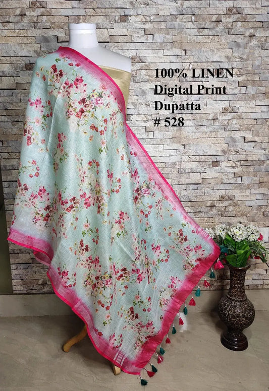 LINEN DUPATTA: Floral Digital Print Linen by Linen Dupatta with Long Tassels | KIHUMS Dupatta